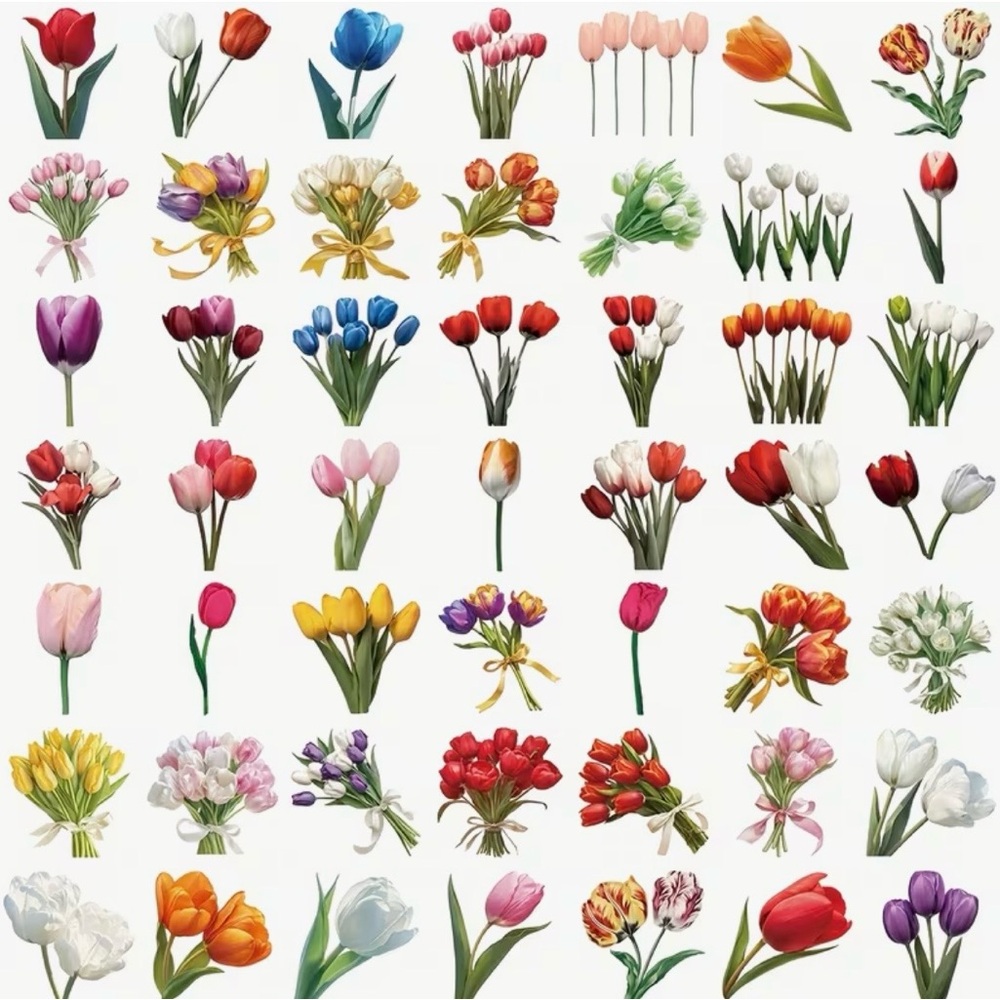 50 Colorful Tulip Flower Stickers Springtime Garden Florals - Picture 3 of 13